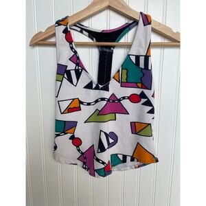 Urban Outfitters Women's S Geometric 80s Retro Cropped Tank Top Multicolor